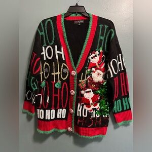 33 Degrees Christmas Ugly Sweater Cardigan Santa Claus HOHOHO Size Large SH2